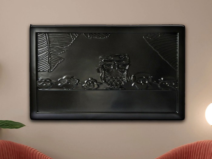 Baykuş Ailesi 3 Boyutlu Kabartma Siyah Tablo