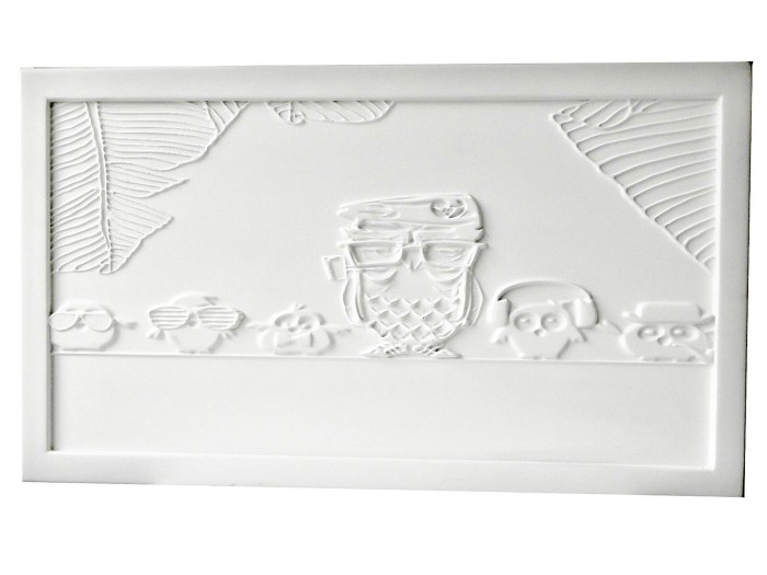 Baykuş Ailesi 3 Boyutlu Kabartma Beyaz Tablo