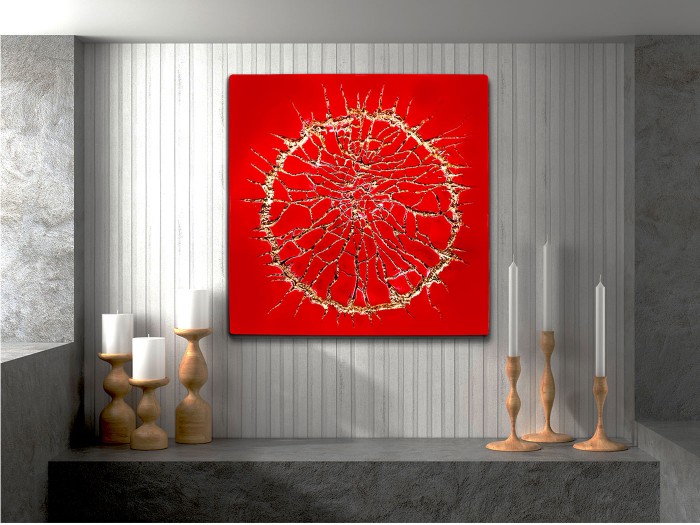 Lav Kırmızı Altın Kabartma 3 Boyutlu Tablo