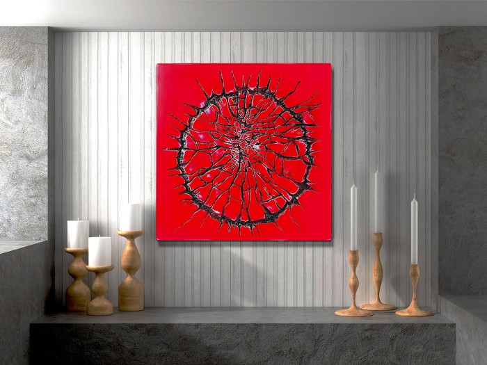 Lav Kırmızı Siyah Kabartma 3 Boyutlu Tablo